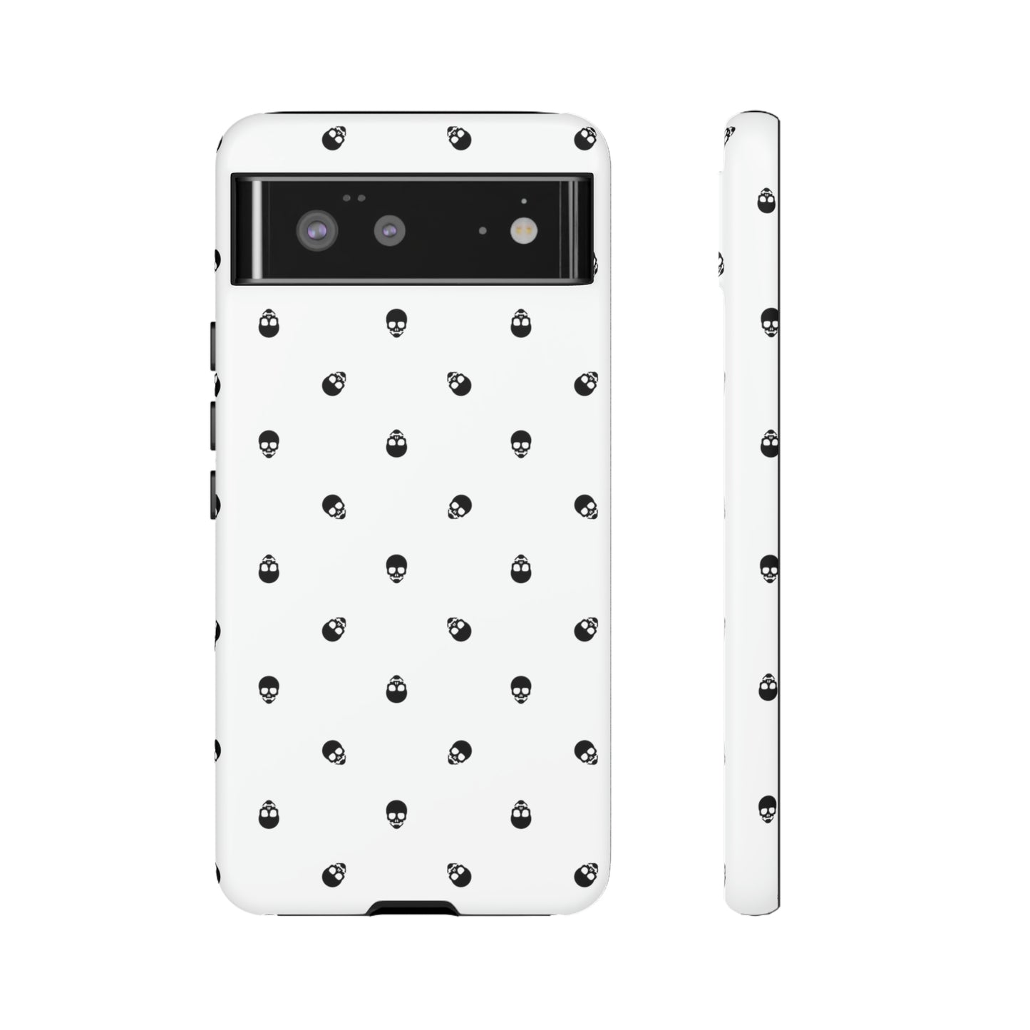 Tough Cases for Iphone, Samsung, Pixel - Black Skull Pattern on White