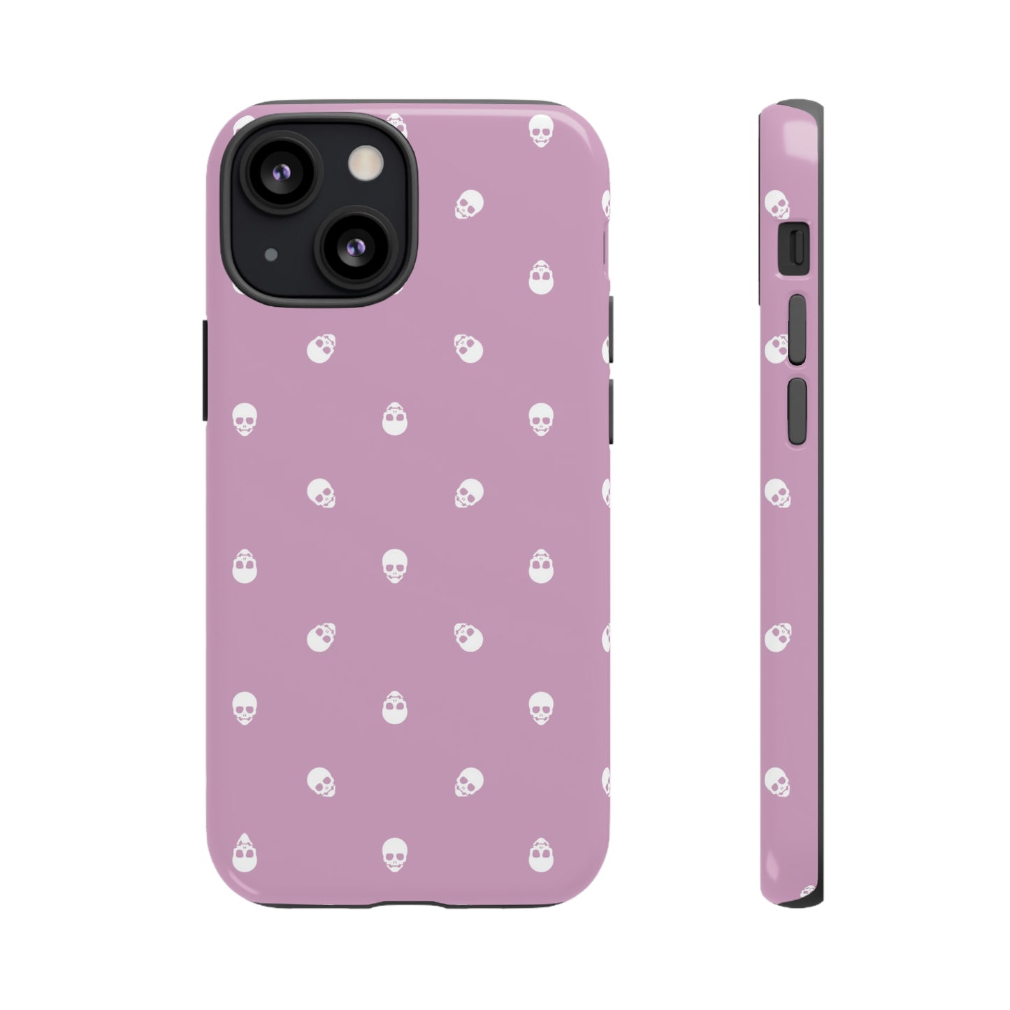 Tough Cases for Iphone, Samsung, Pixel - White Skulls Pattern on Fondant Pink