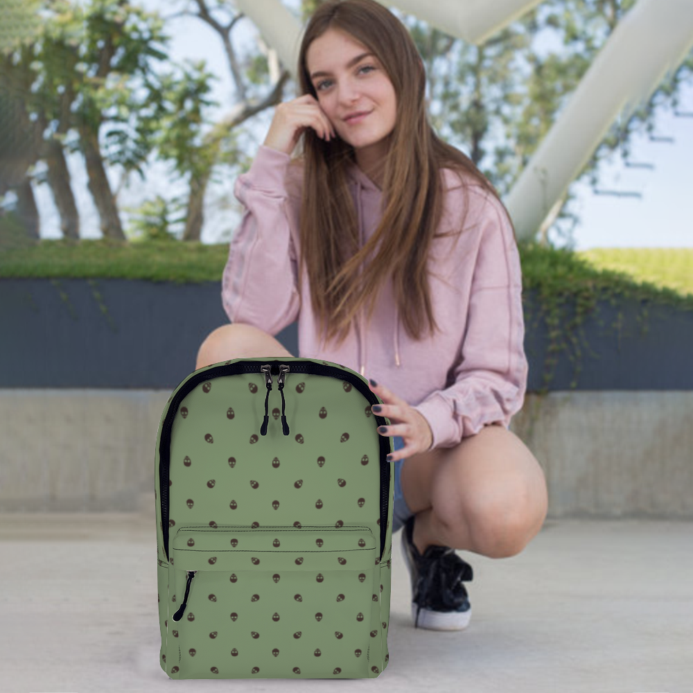 Backpack in Jade Green with Dark Oak Skull Pattern