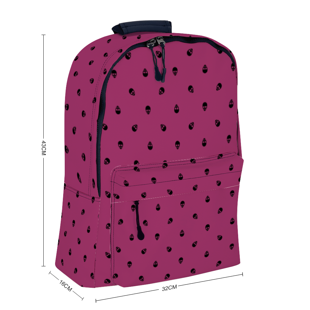 Backpack in Viva Magenta with Black Skull Pattern