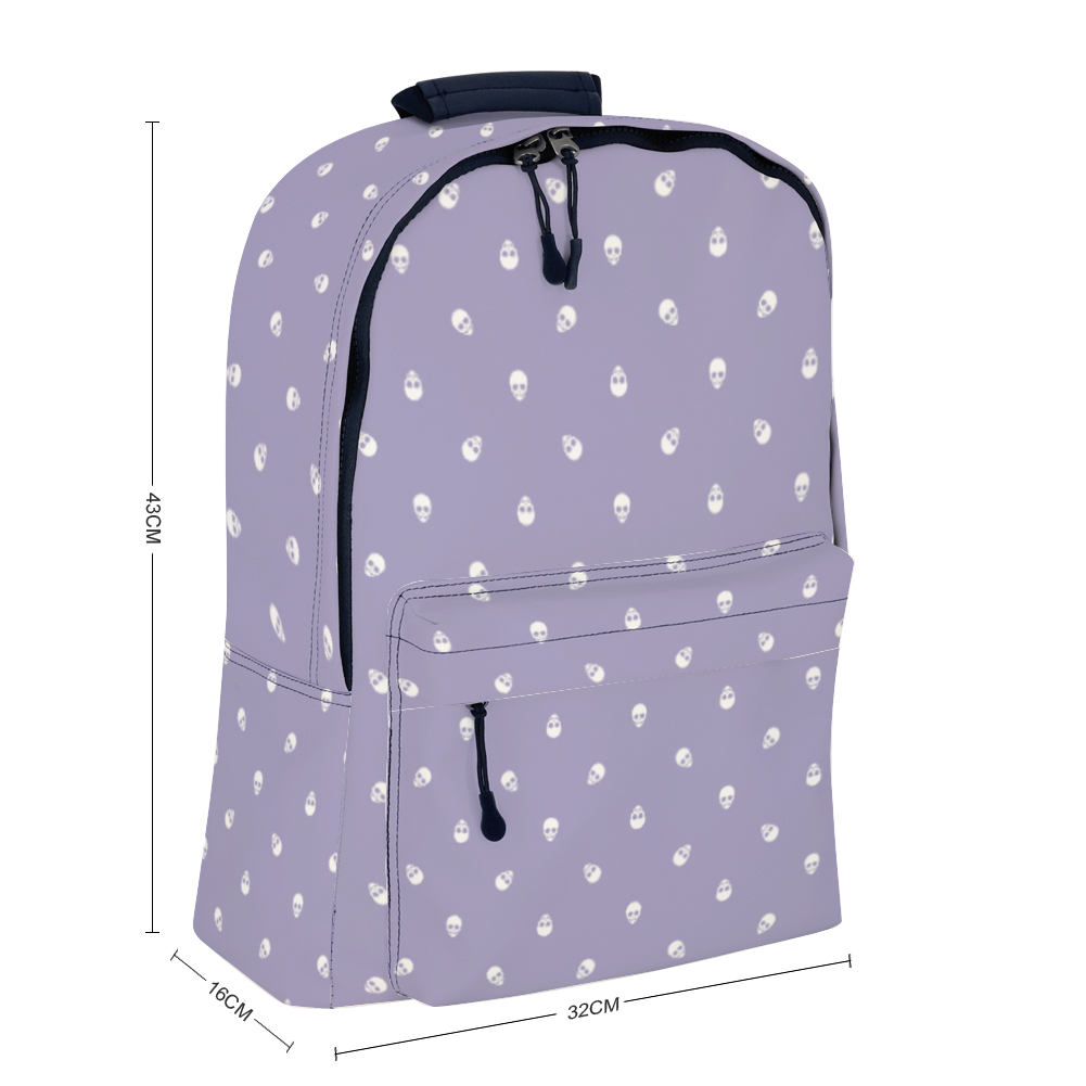 Backpack in Digital Lavender with White Skull Pattern