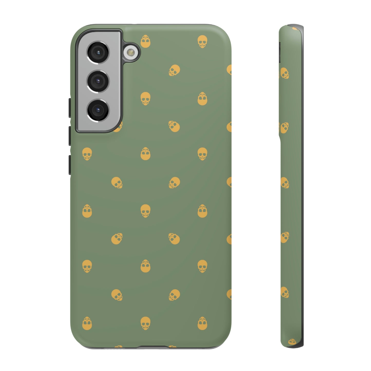 Tough Cases for Iphone, Samsung, Pixel - Sundial Skulls Pattern on Jade Green