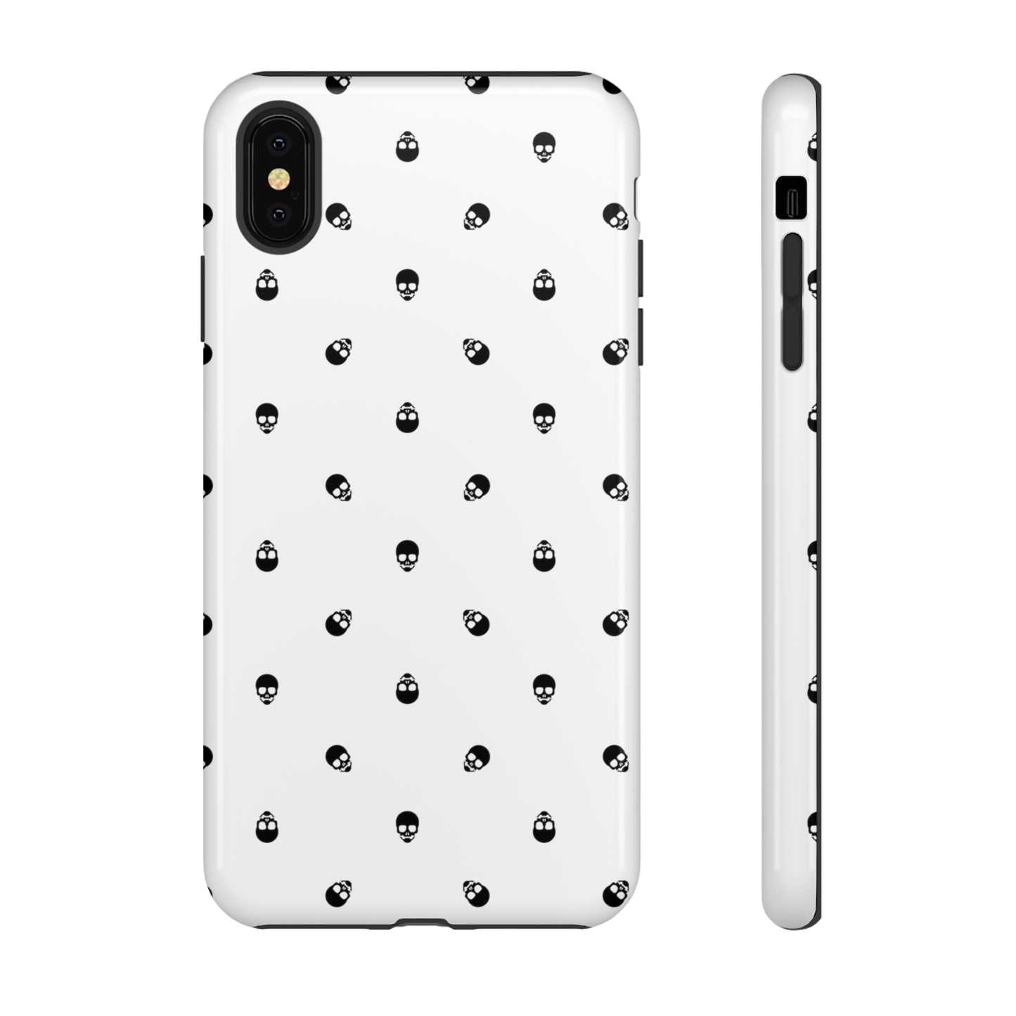 Tough Cases for Iphone, Samsung, Pixel - Black Skull Pattern on White