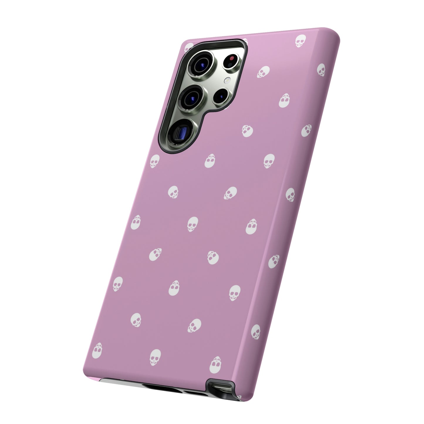 Tough Cases for Iphone, Samsung, Pixel - White Skulls Pattern on Fondant Pink