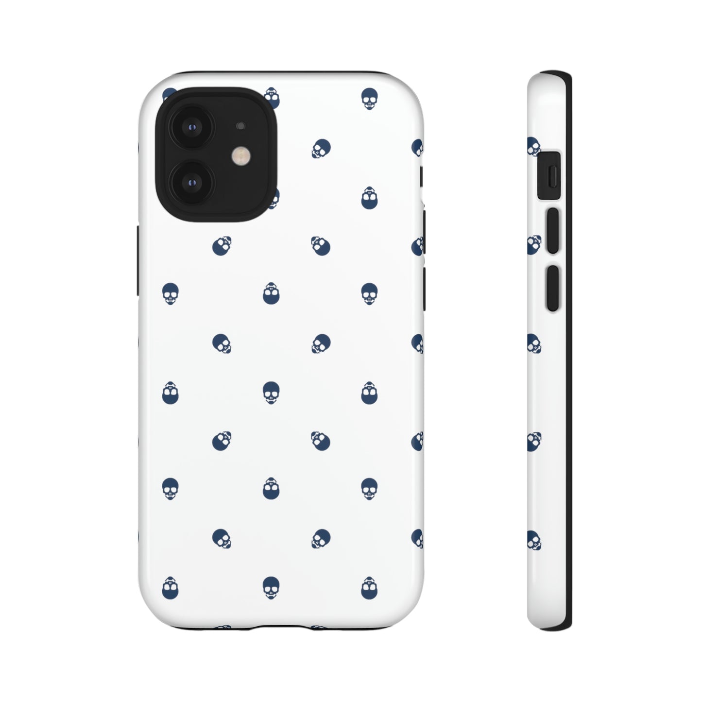 Tough Cases for Iphone, Samsung, Pixel - Lazuli Blue Skulls Pattern on White