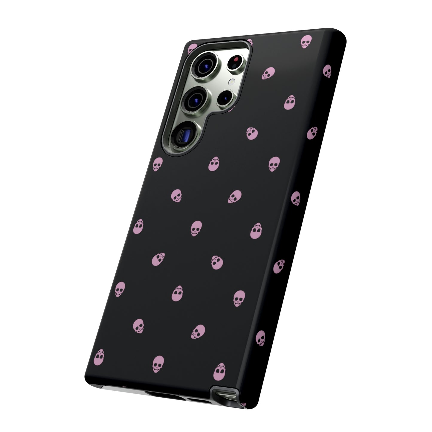 Tough Cases for Iphone, Samsung, Pixel - Fondant Pink Skulls Pattern on Black