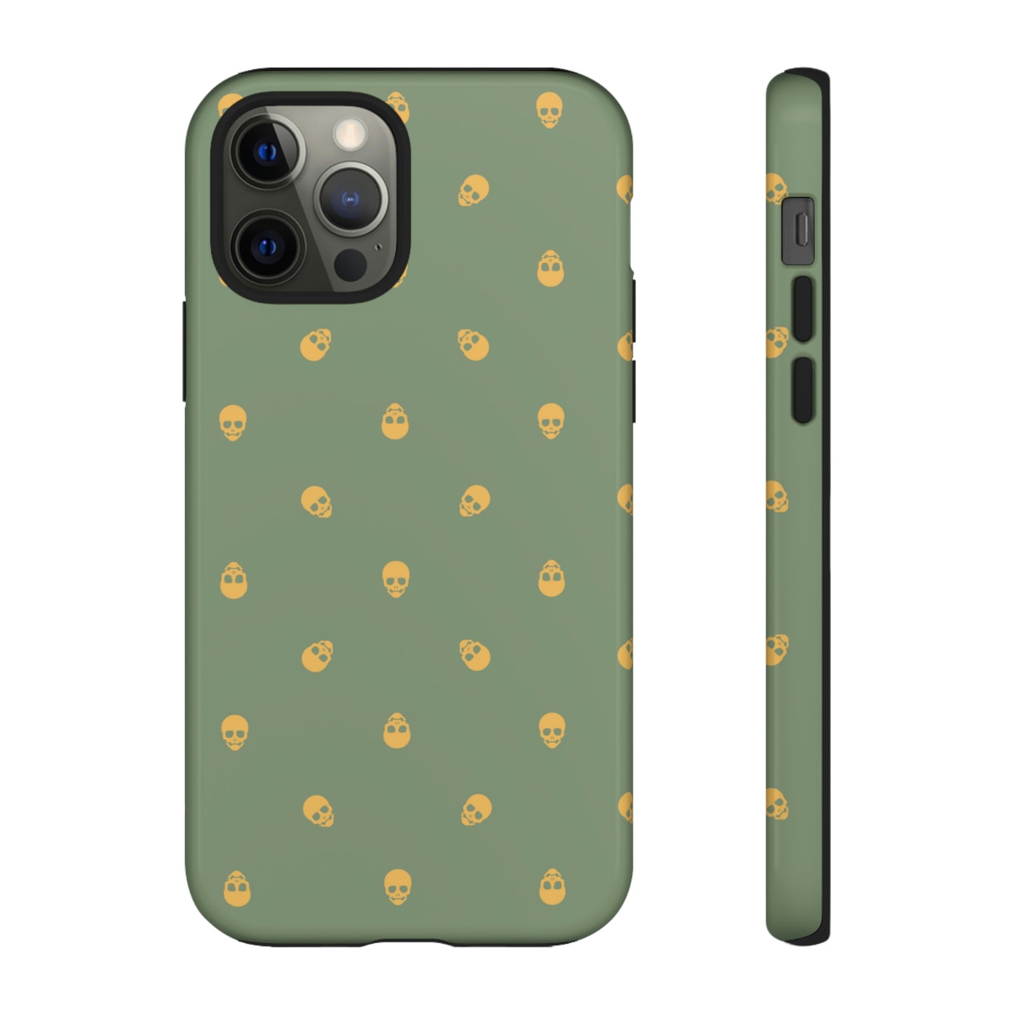 Tough Cases for Iphone, Samsung, Pixel - Sundial Skulls Pattern on Jade Green