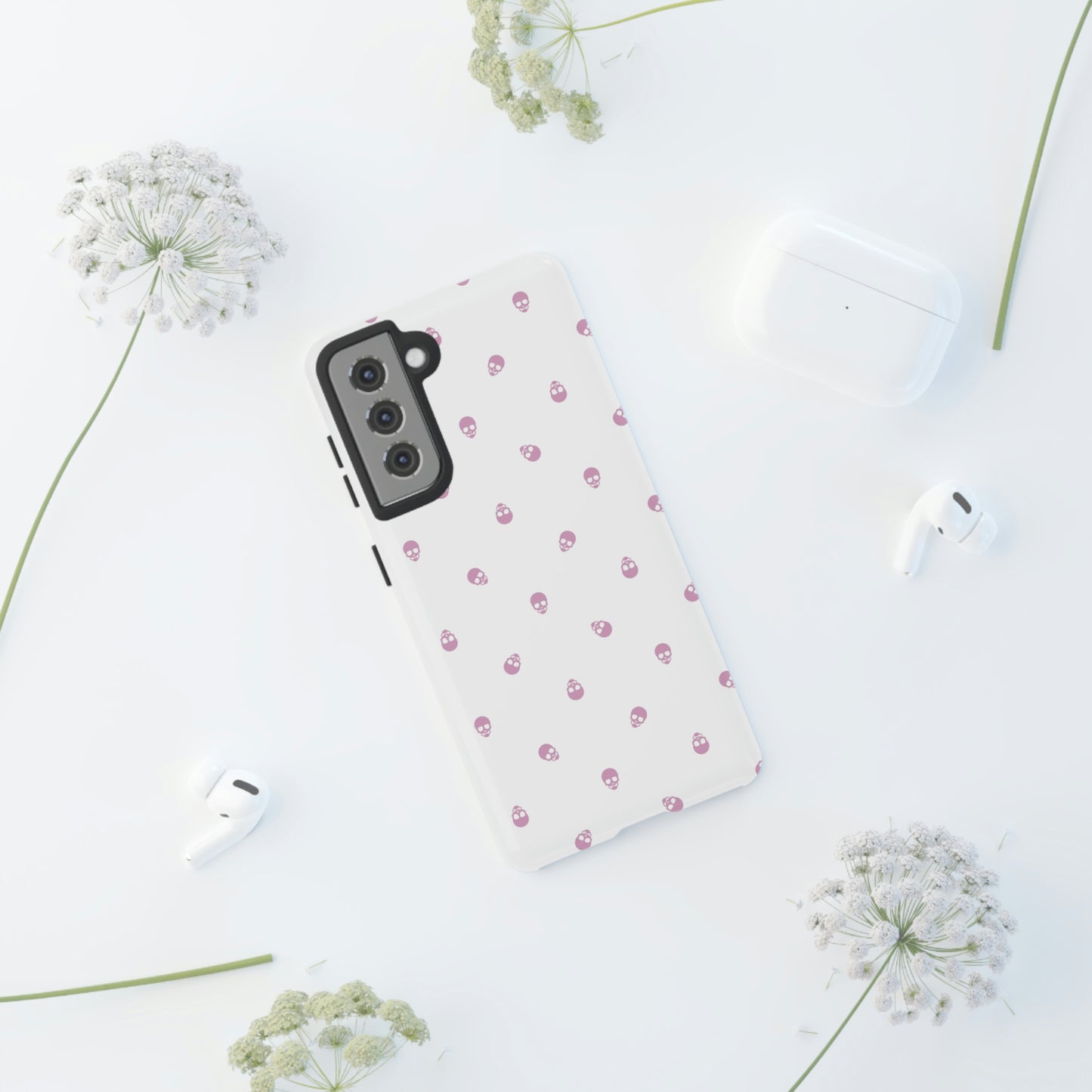 Tough Cases for Iphone, Samsung, Pixel - Fondant Pink Skull Pattern on White