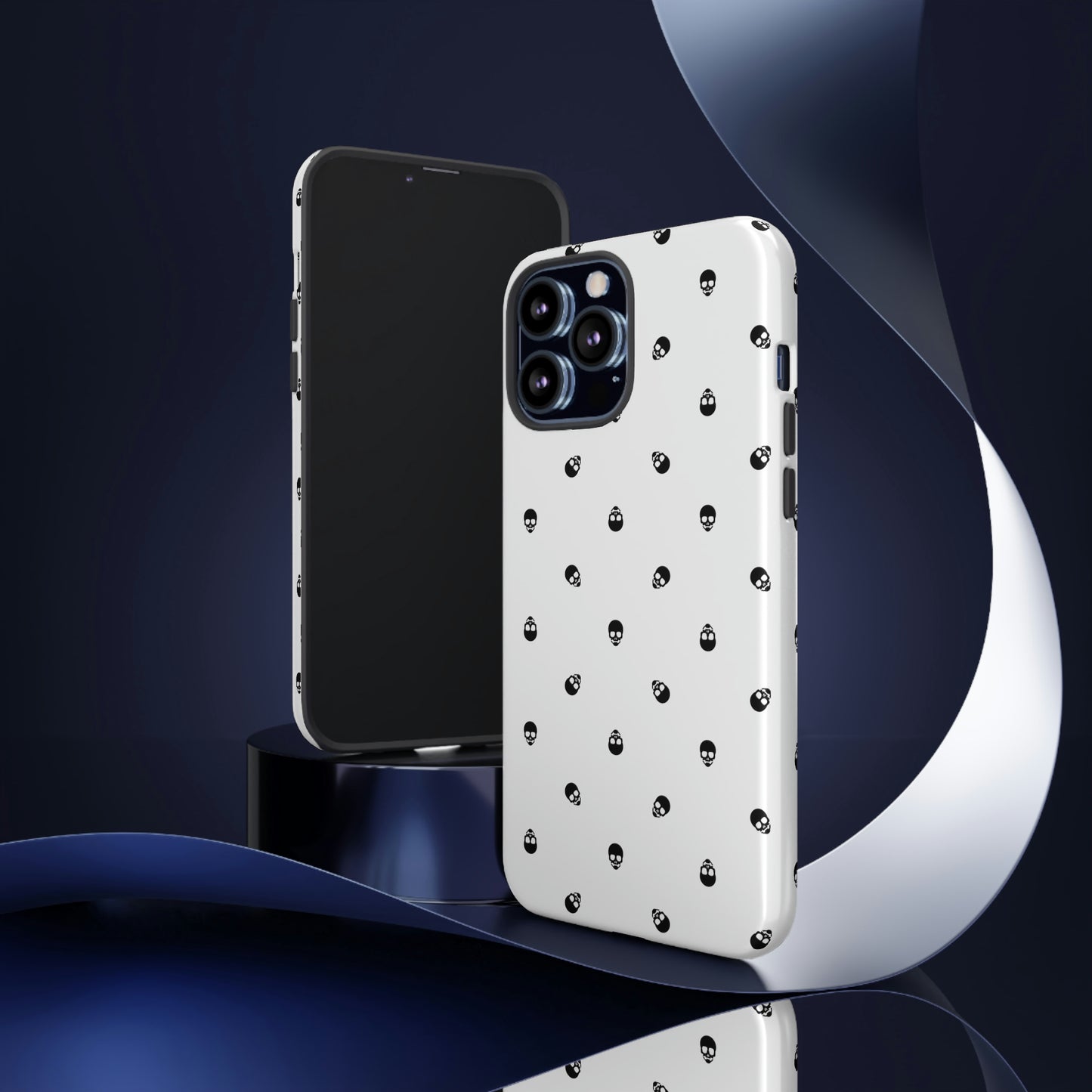 Tough Cases for Iphone, Samsung, Pixel - Black Skull Pattern on White