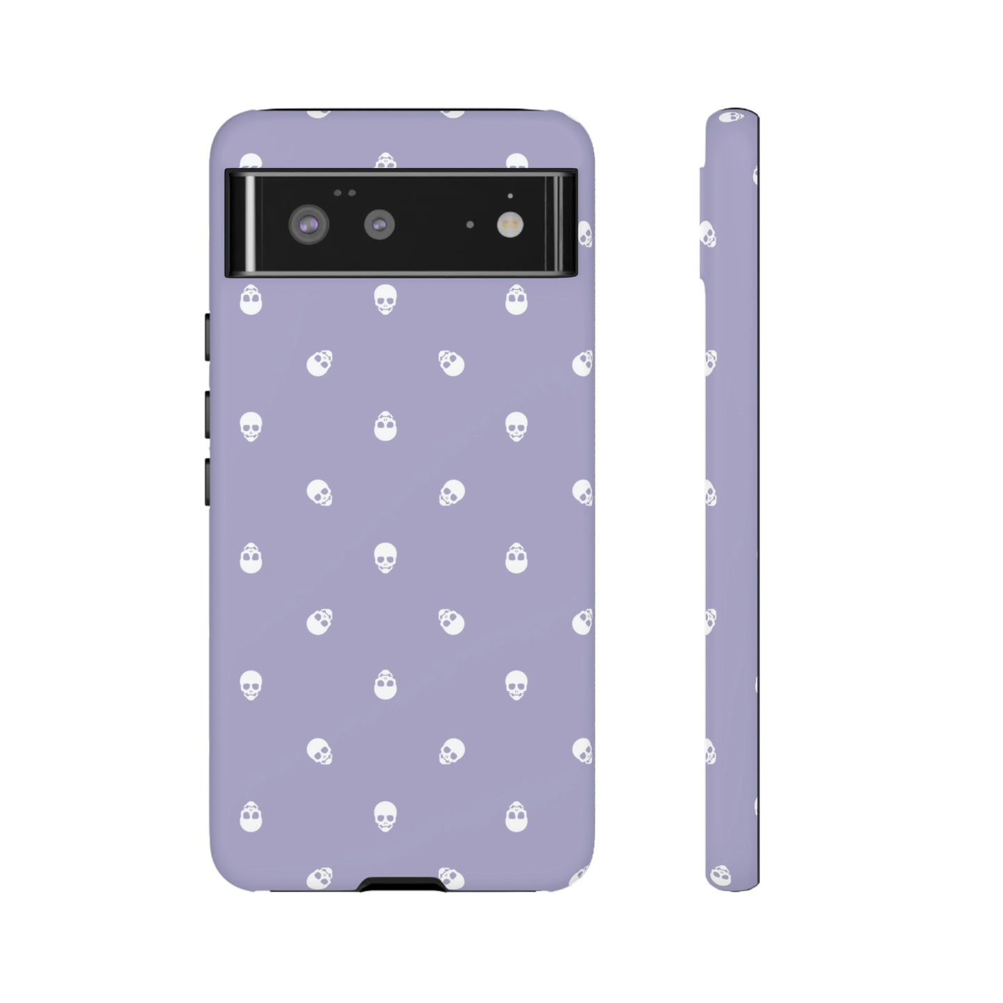 Tough Cases for Iphone, Samsung, Pixel - White Skulls Pattern on Digital Lavender