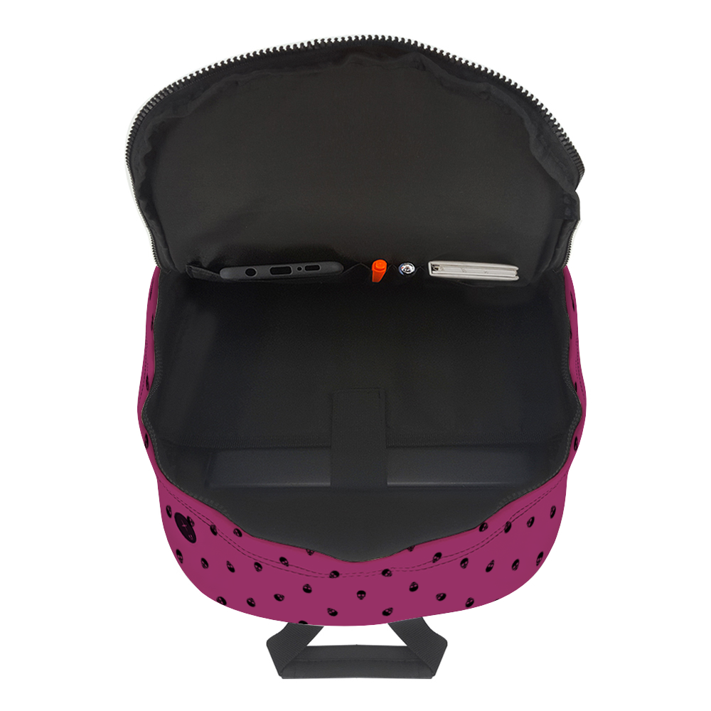 Backpack in Viva Magenta with Black Skull Pattern