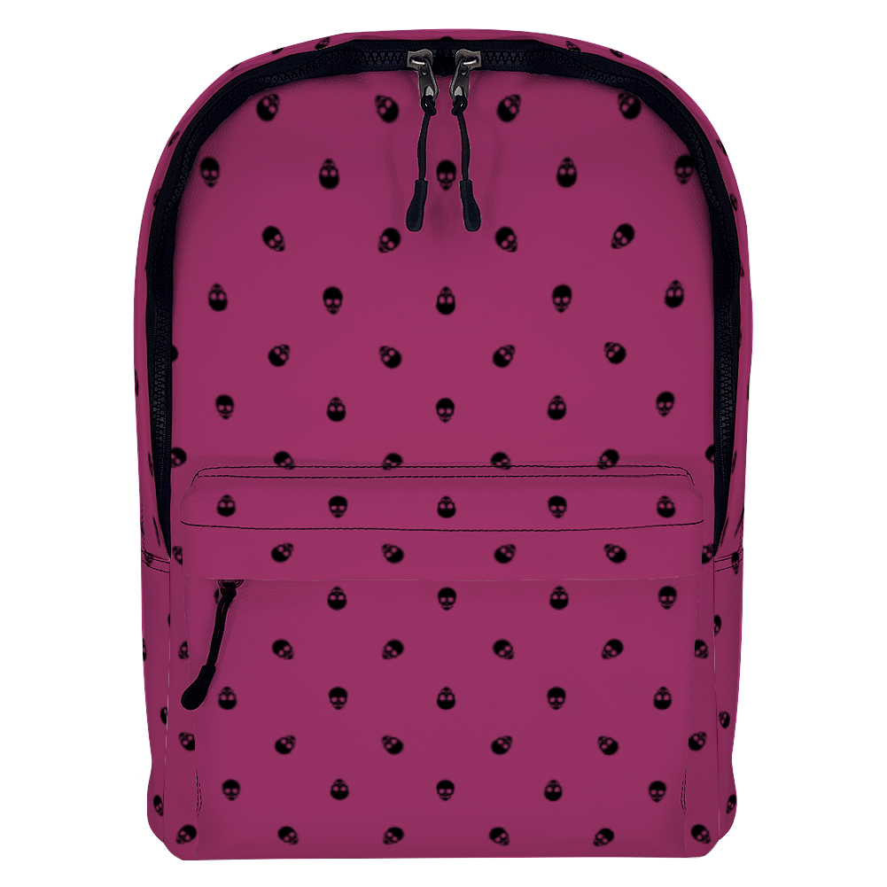 Backpack in Viva Magenta with Black Skull Pattern