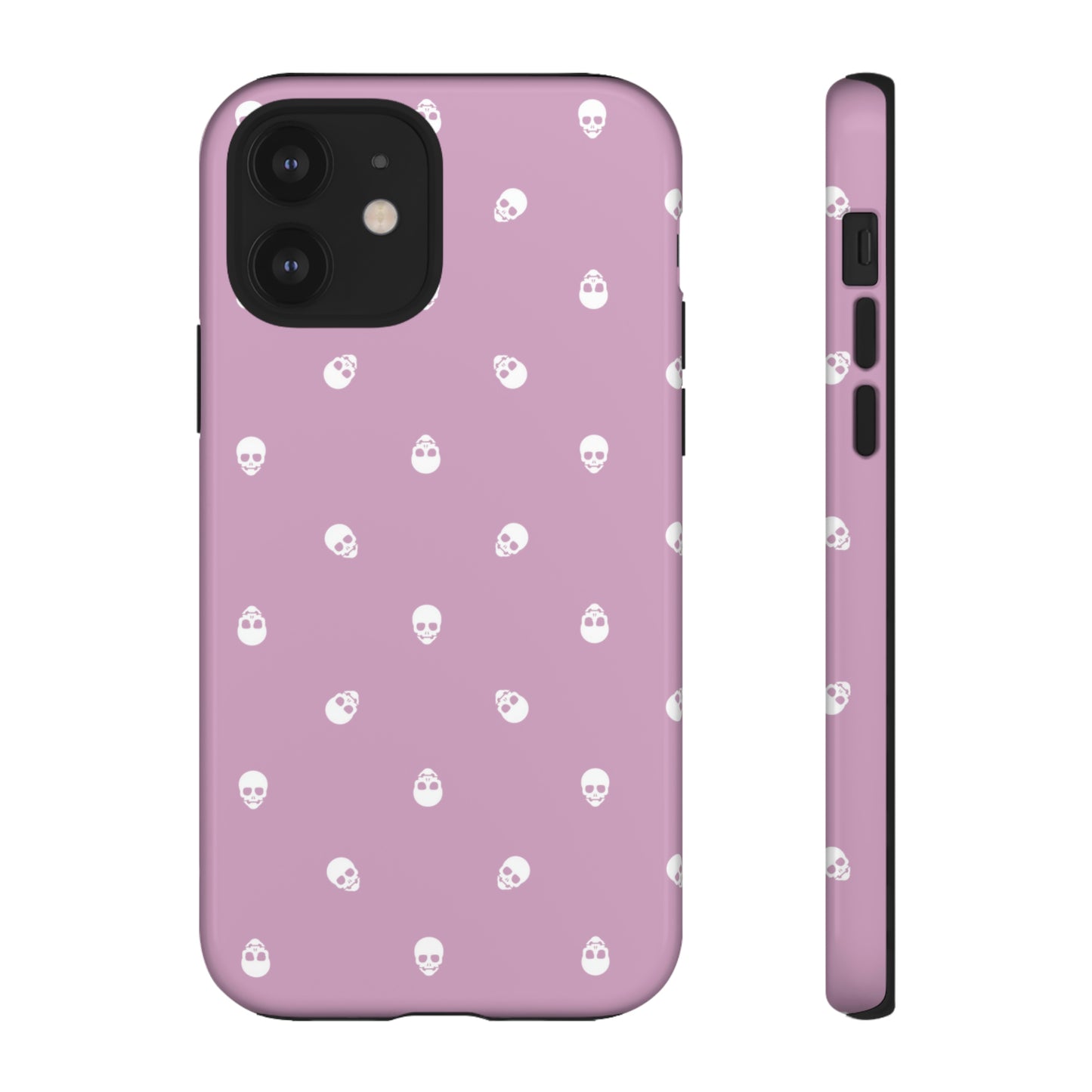 Tough Cases for Iphone, Samsung, Pixel - White Skulls Pattern on Fondant Pink