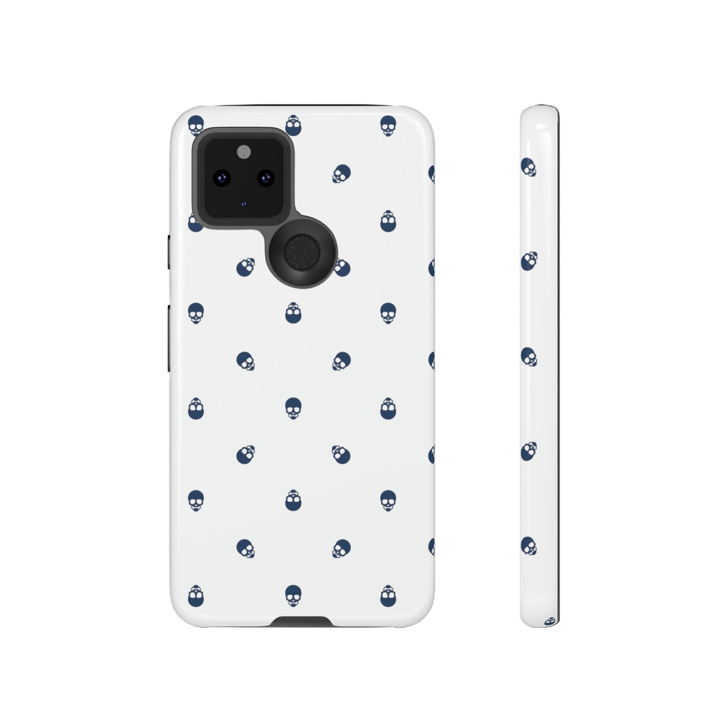 Tough Cases for Iphone, Samsung, Pixel - Lazuli Blue Skulls Pattern on White