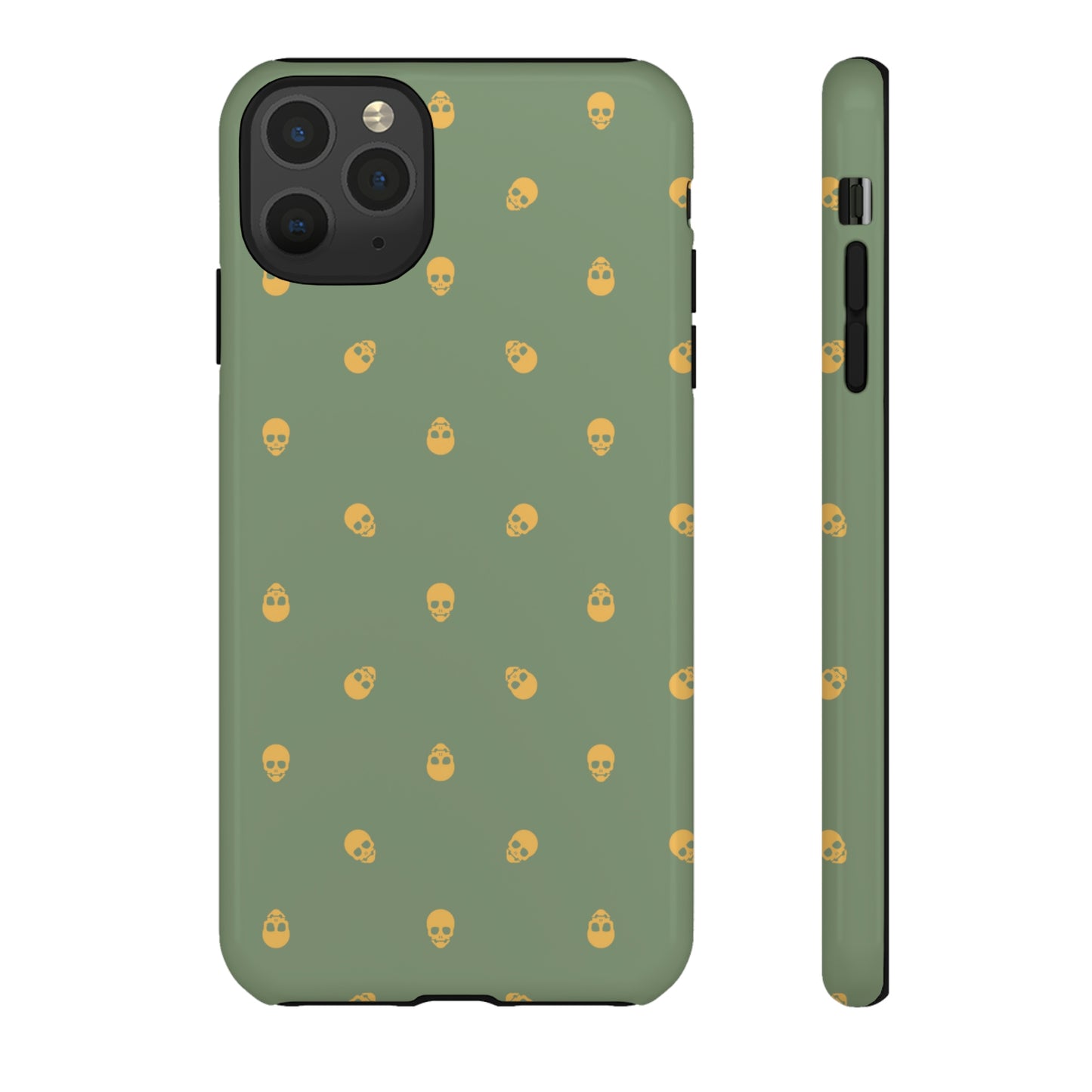 Tough Cases for Iphone, Samsung, Pixel - Sundial Skulls Pattern on Jade Green