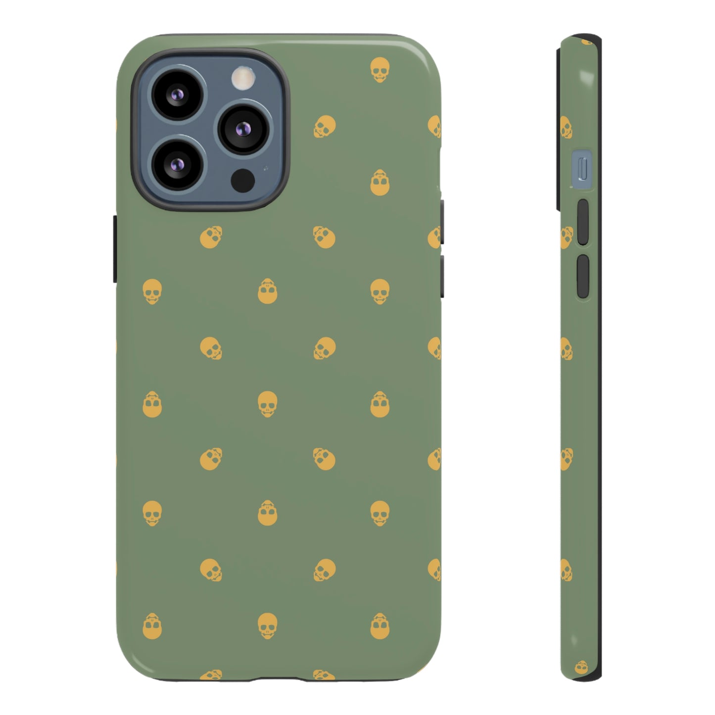 Tough Cases for Iphone, Samsung, Pixel - Sundial Skulls Pattern on Jade Green