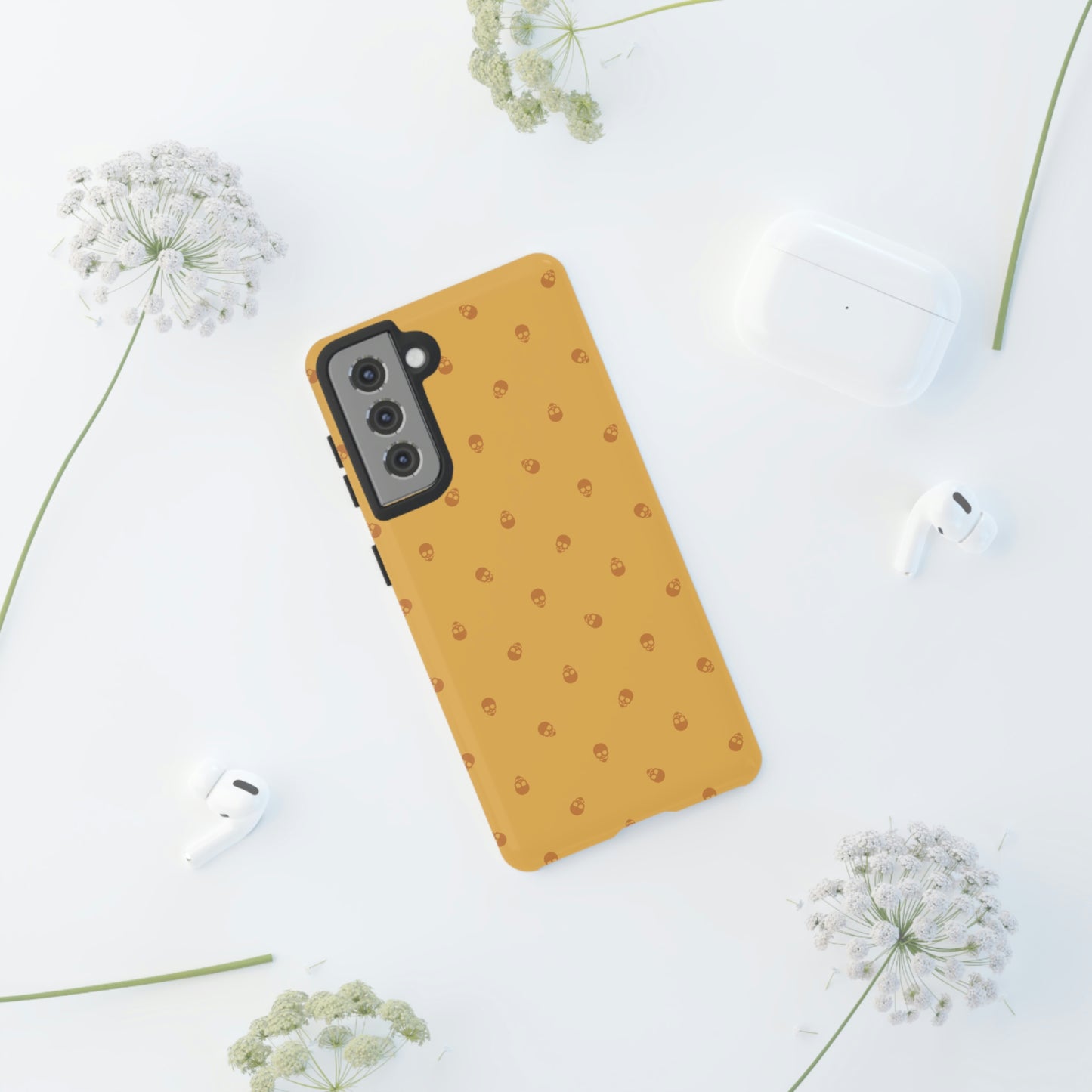 Tough Cases for Iphone, Samsung, Pixel - Sundial Skulls Pattern on Honeycomb