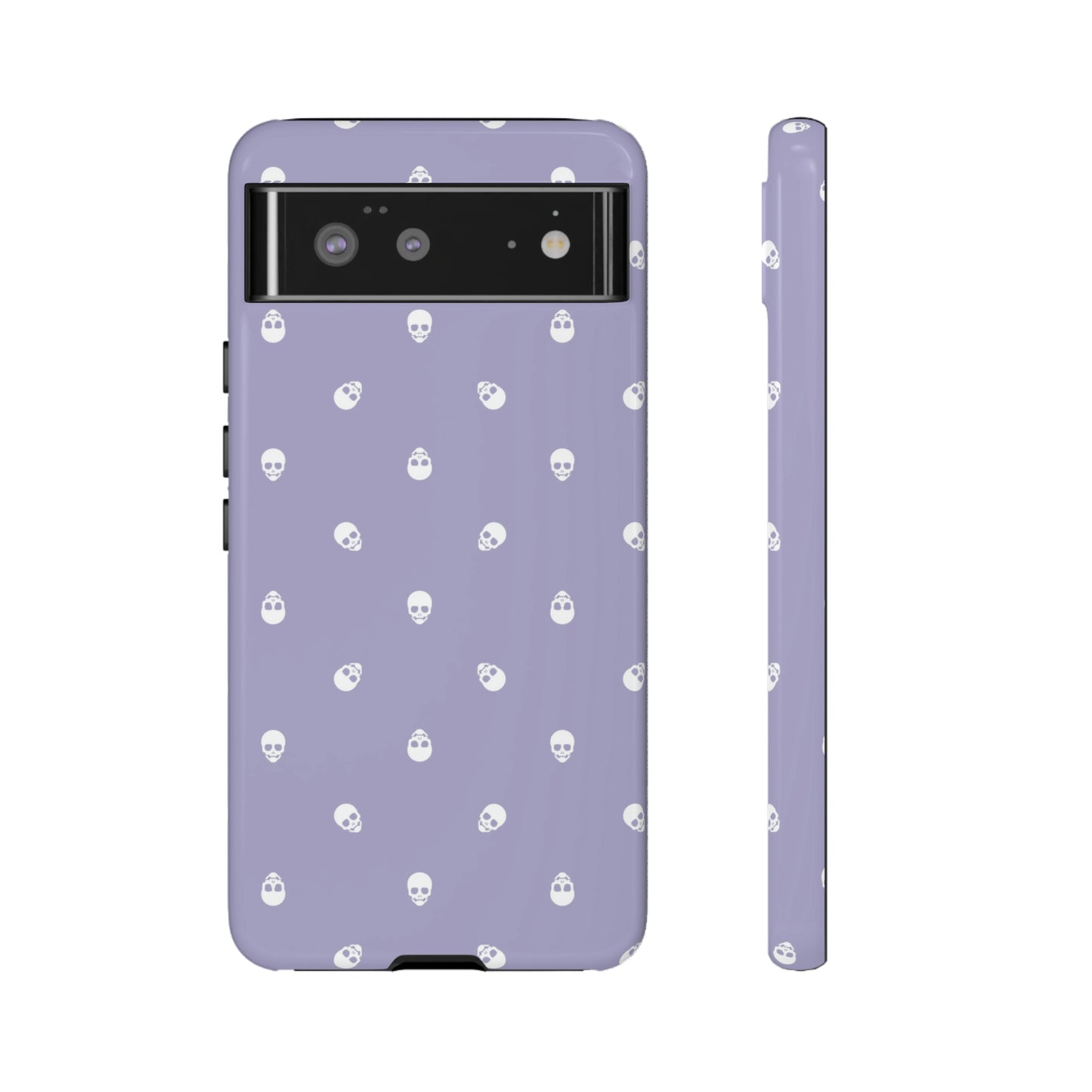 Tough Cases for Iphone, Samsung, Pixel - White Skulls Pattern on Digital Lavender