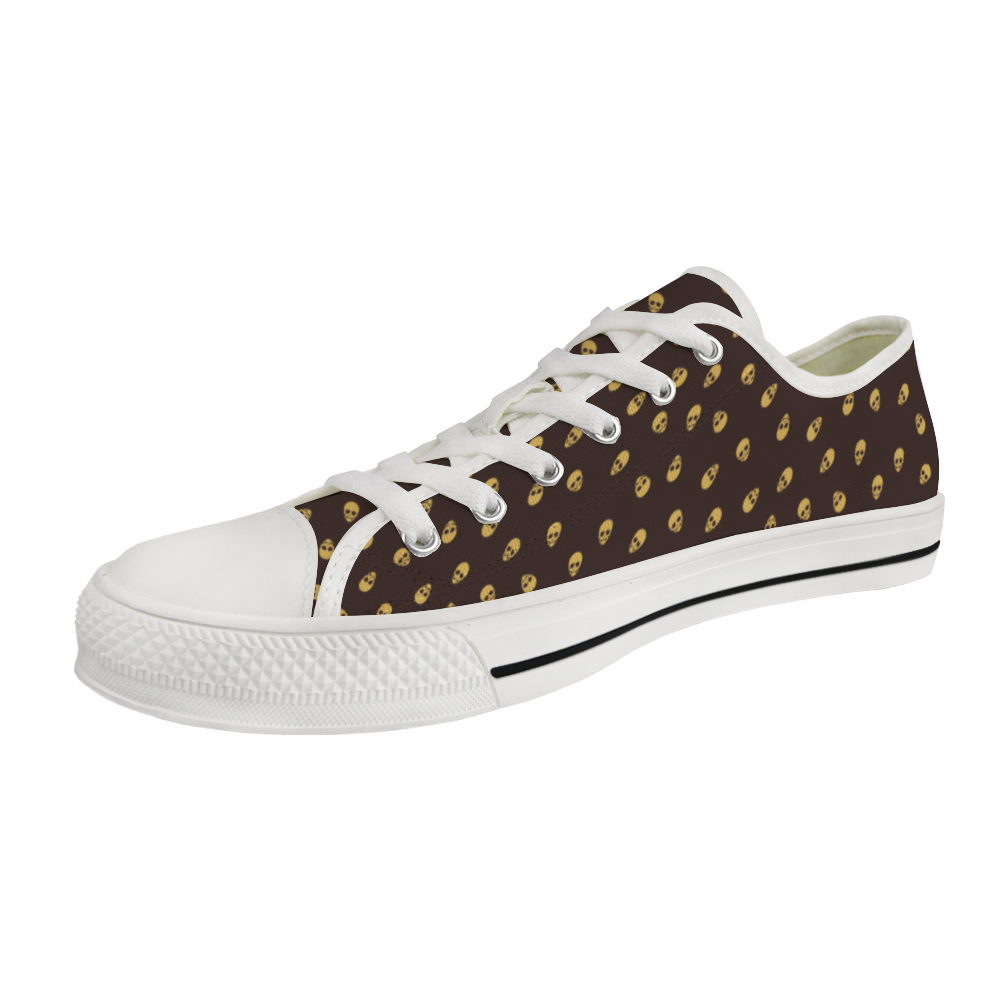 Low Top Canvas Sneakers in Dark Oak with Honeycomb skulls