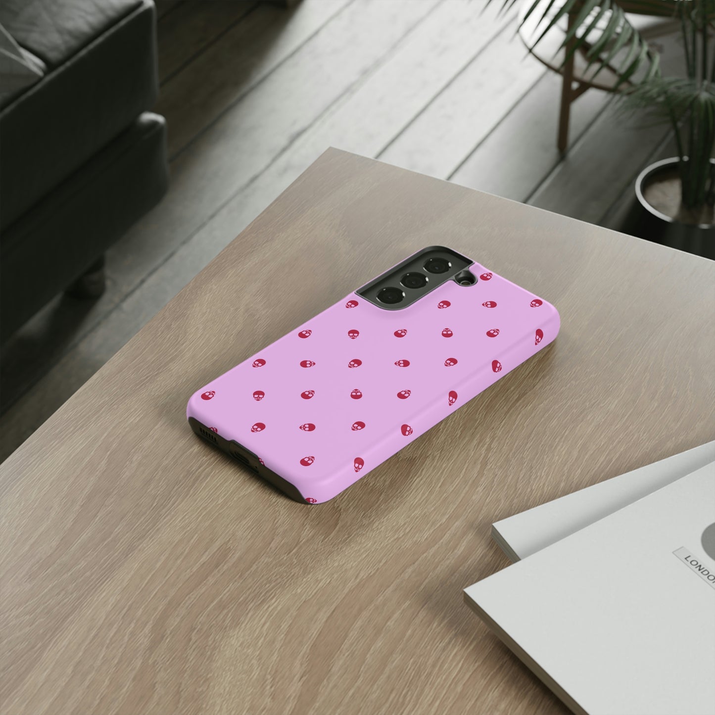 Tough Cases for Iphone, Samsung, Pixel - Viva Magenta Skulls Pattern on Fondant Pink